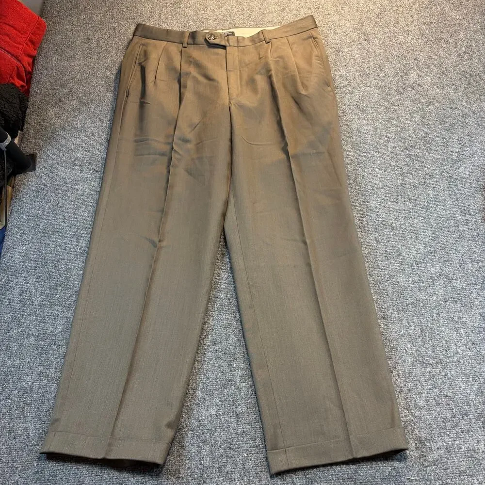 Albert Nipon Golden Fil Wool Suit Mens 42R Taupe Brown 2 Piece Set Blazer Pants